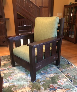 Custom English Arts and Crafts Style Arm Chair with Hammered Copper Straps 